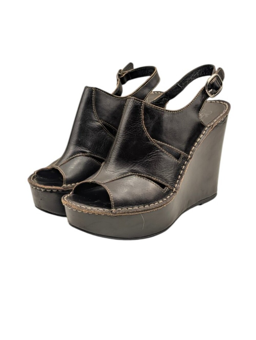 Barneys New York Italian Leather Platform Wedge Sandals EU 38 US 7.5/8  S4116 - Picture 8 of 11